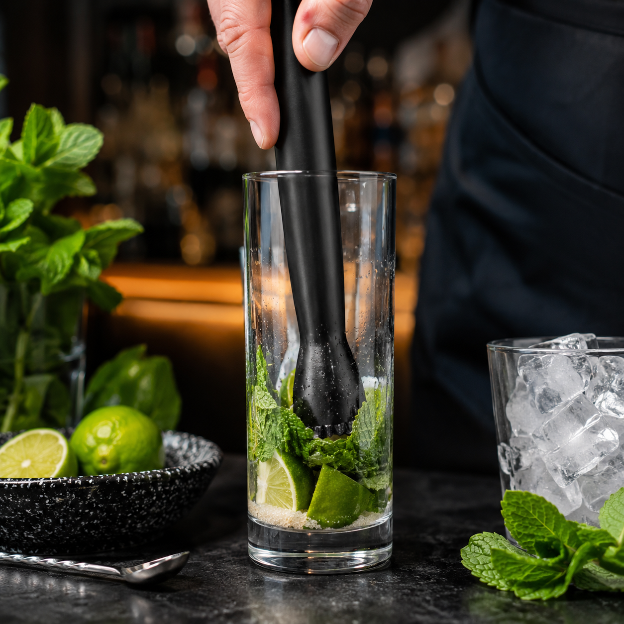 Macerador Negro para Bar | Muddler para Cocteles y Cocteleria