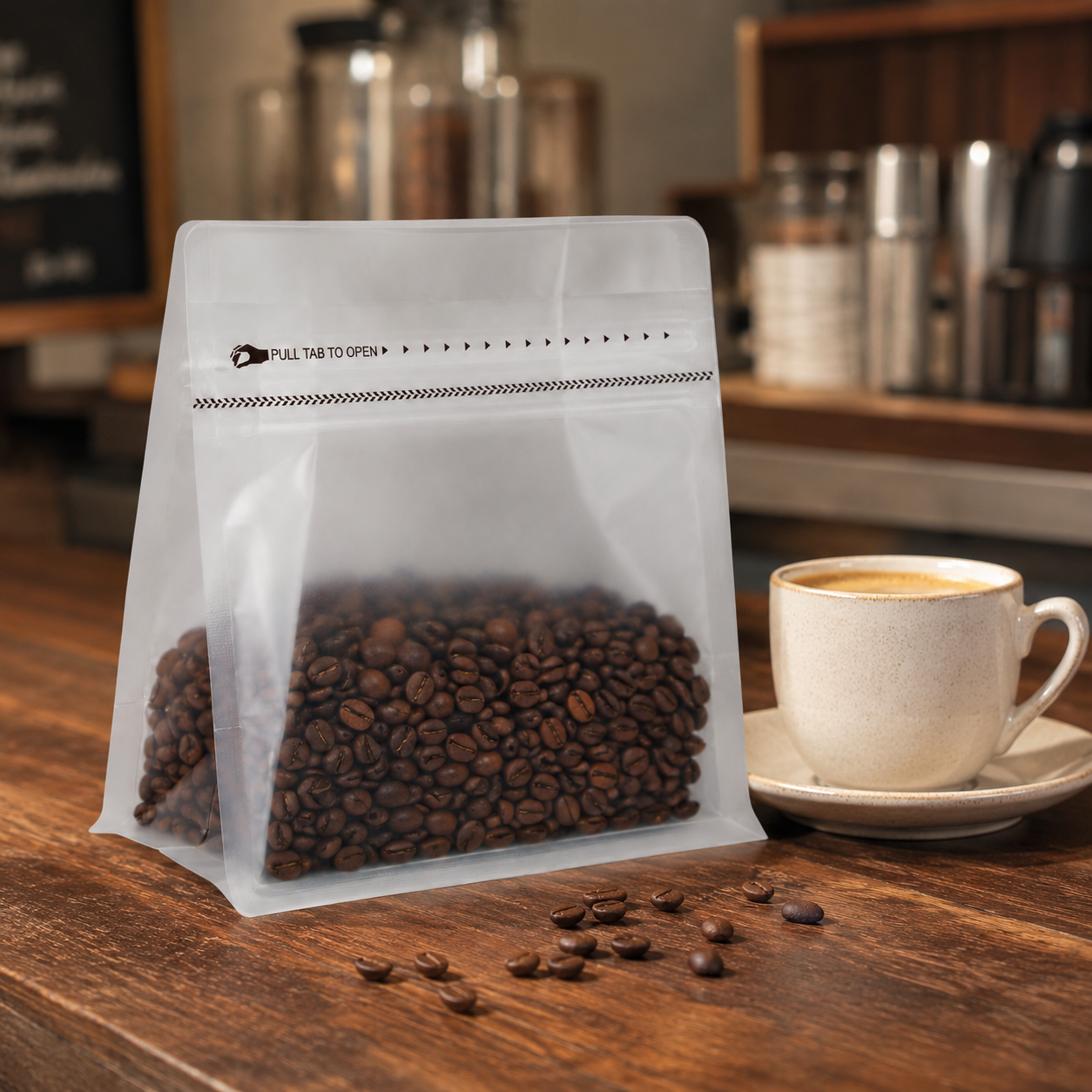 Bolsa Empaque Cafe Transparente 250 g con Zipper x 50 Unidades