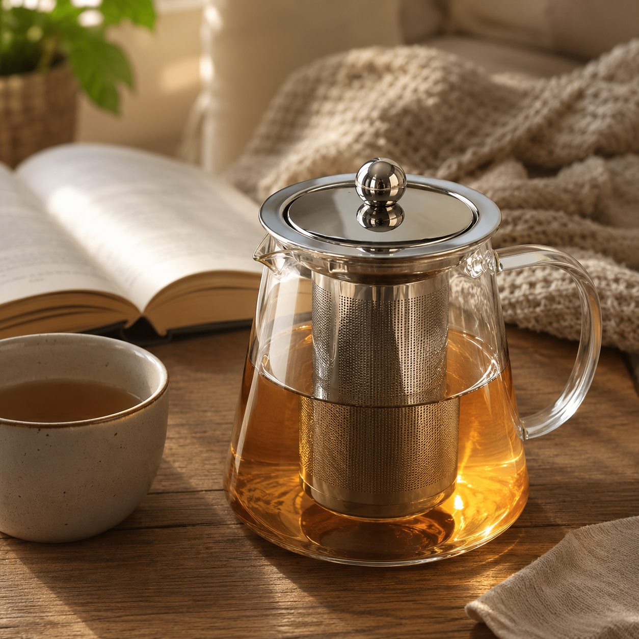 Tetera Infusora de Vidrio Borosilicato 800 ml con Filtro en Acero Inoxidable