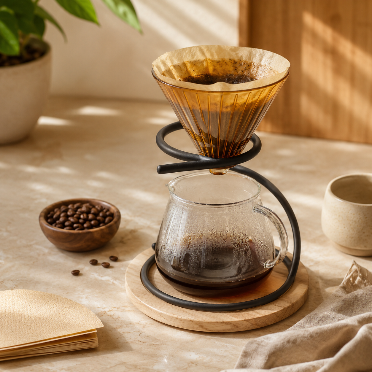 Soporte Cafe para Drippers y Conos V60 con Base Redonda de Madera