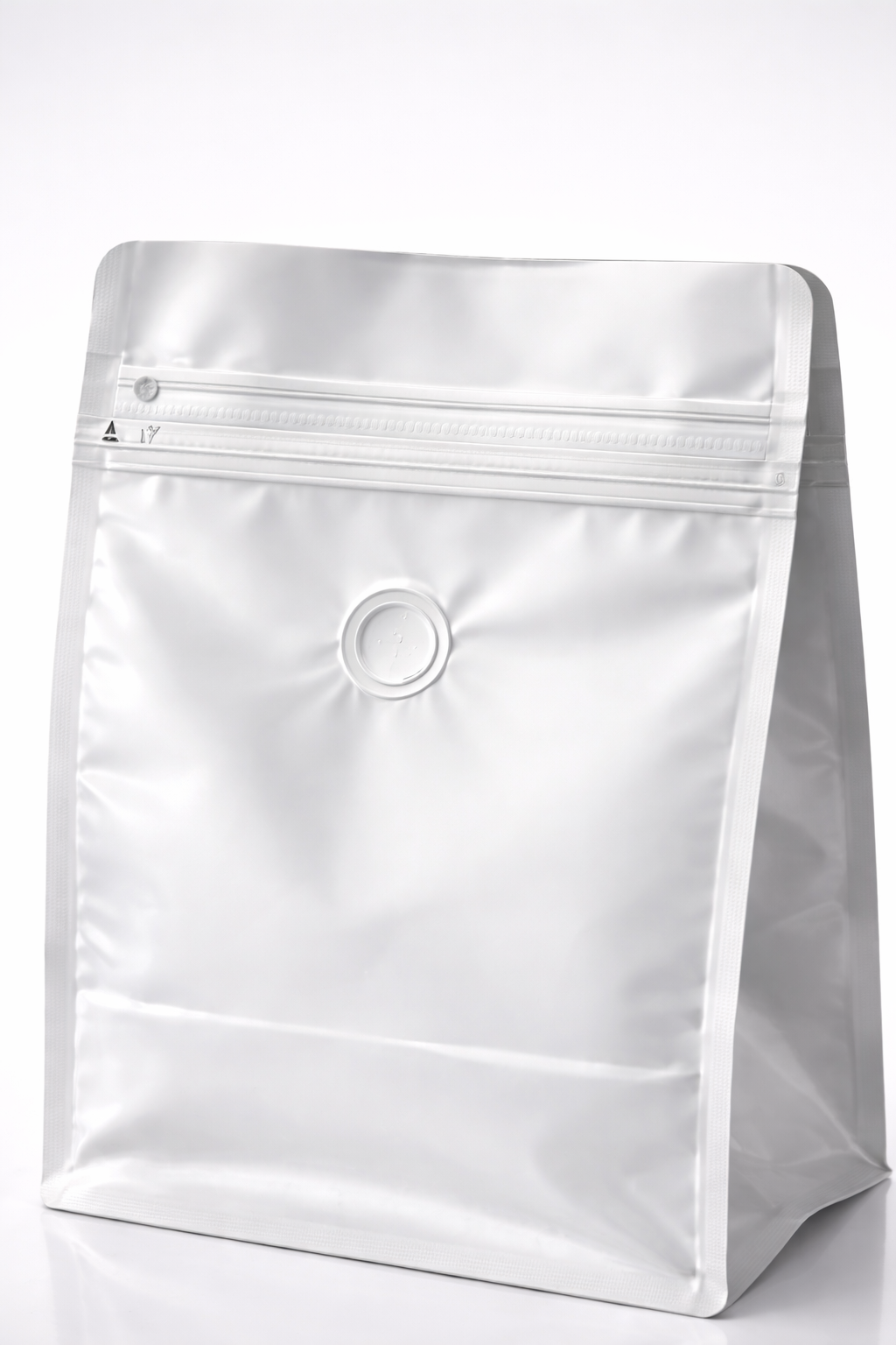 Bolsa Empacar Cafe 250g Blanco Mate con Valvula Desgasificacion y Ziploc