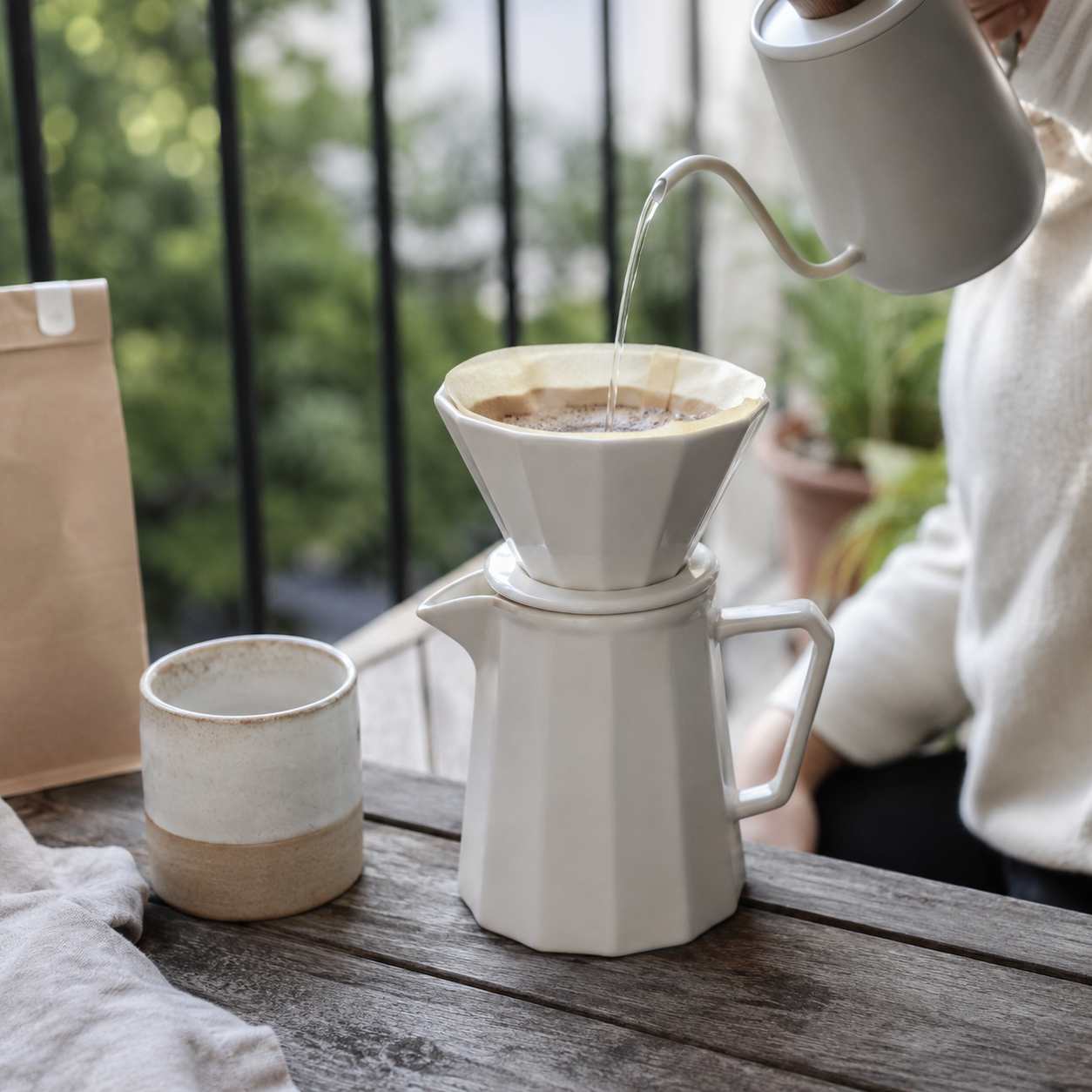 Kit Dripper Goteo White Diamante | Cafetera Metodo V60 con Server Punta Fina