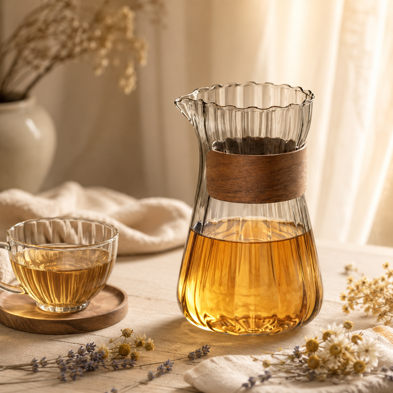 Servidor de Cafe y Jarra de Vidrio con Mango de Madera 400ml