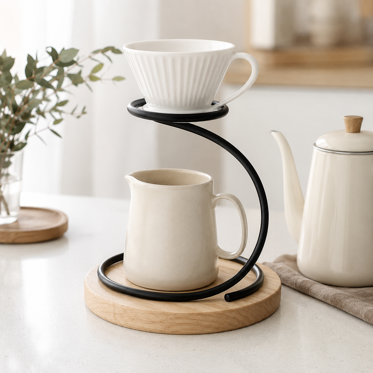 Soporte Cafe para Drippers y Conos V60 con Base Redonda de Madera