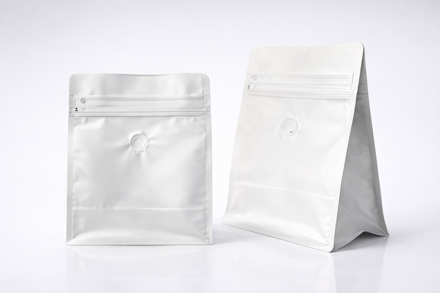 Bolsa Empacar Cafe 250g Blanco Mate con Valvula Desgasificacion y Ziploc