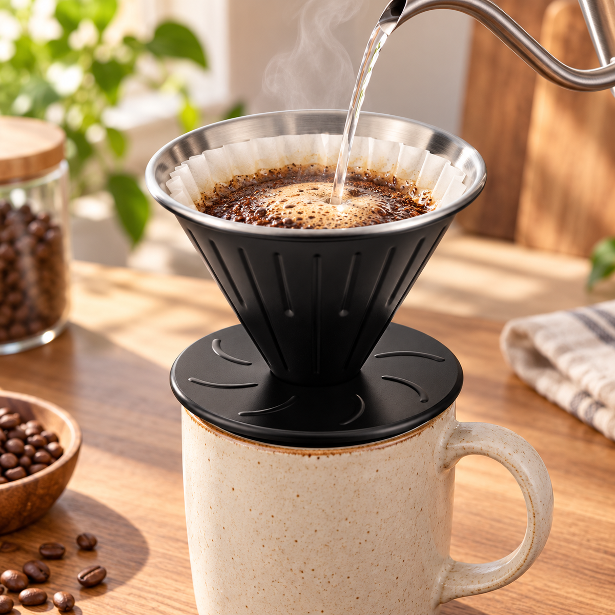 Cafetera Dripper V60 02 Acero Negro para Cafe Filtrado