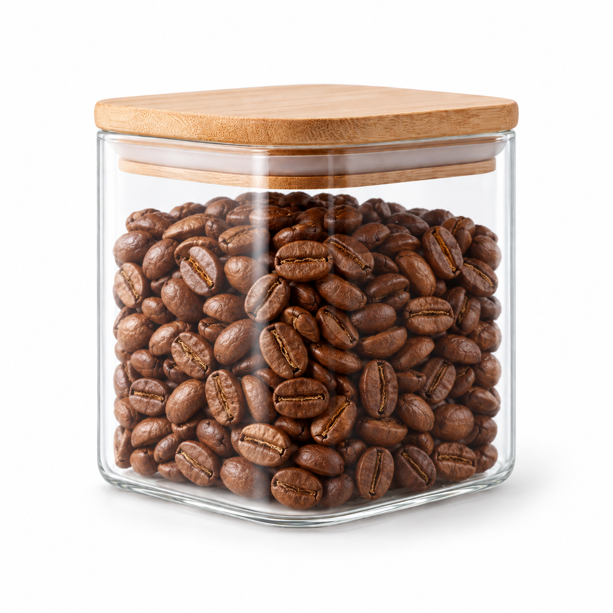 Recipiente para Cafe y Alimentos en Vidrio con Tapa de Bambu 450 ml