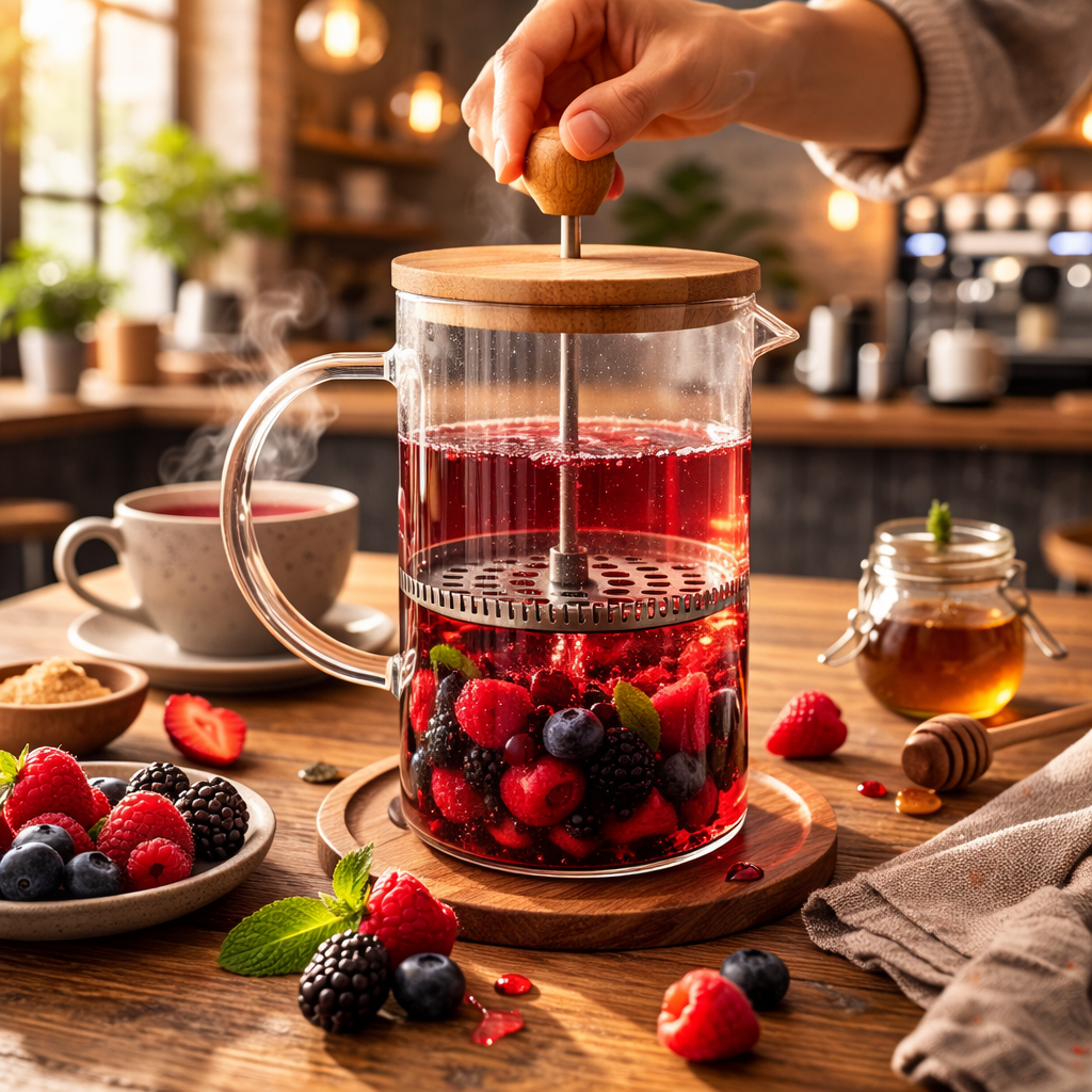 Cafetera Prensa Francesa Transparente 1 Litro Tapa Bambú Filtro Acero Inoxidable