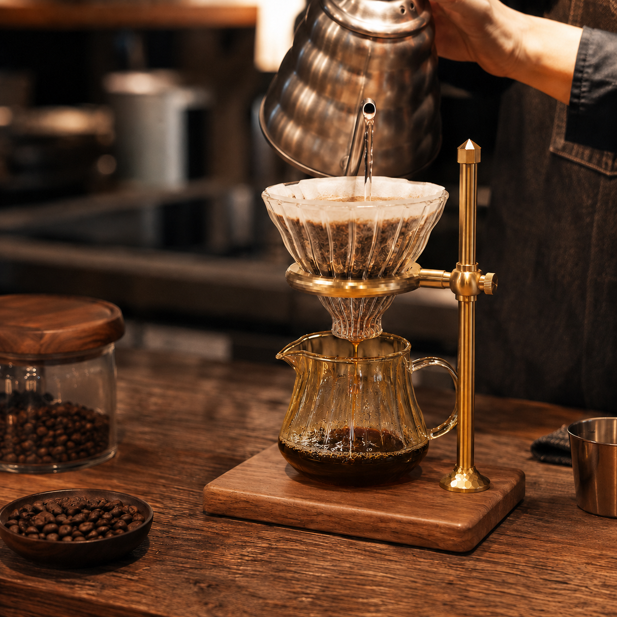 Kit Pour Over Base V60 Dorado Ajustable Dripper 02 con Jarra Server 400 ml