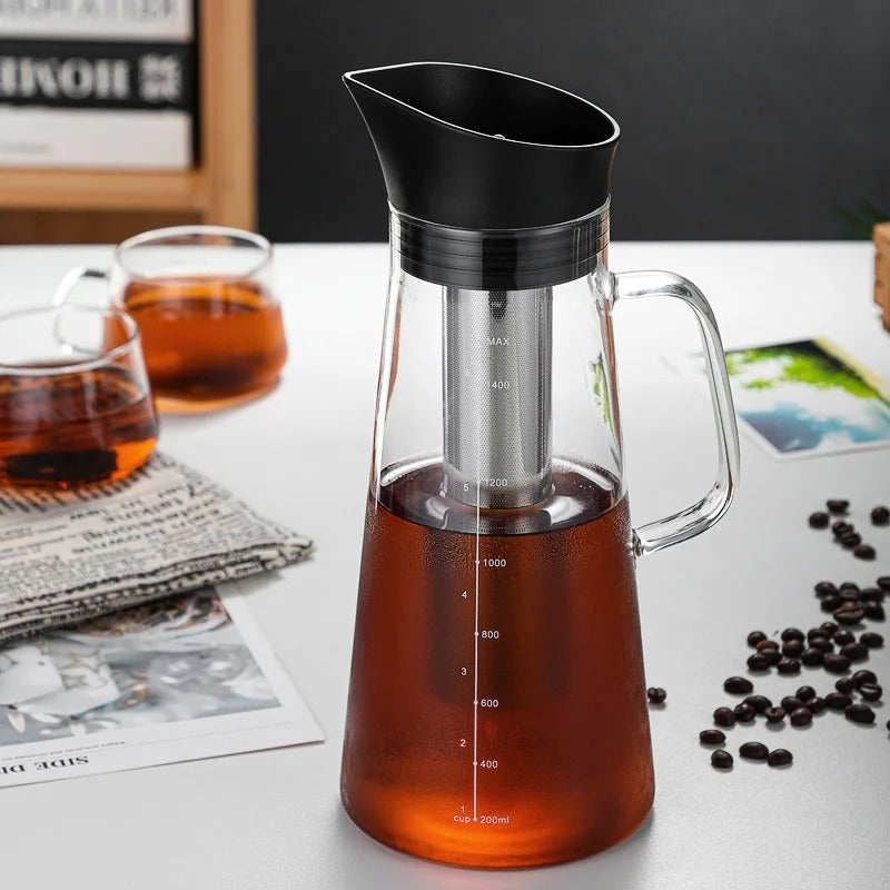 Jarra con Filtro en Acero Inoxidable para Cold Brew e Infusiones Aromáticas 1 Litro y Medio