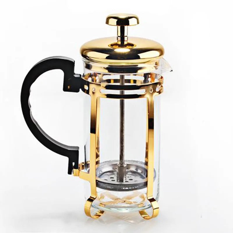 Cafetera Prensa Francesa 600ml Diseño Elegante Dorada Oro Brillante
