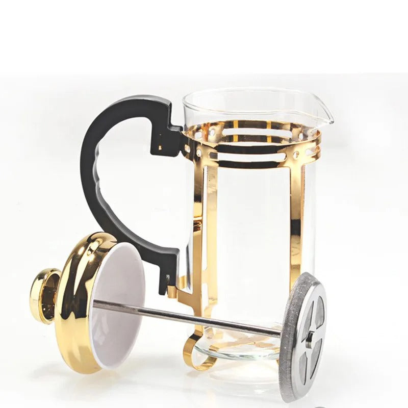 Cafetera Prensa Francesa 600ml Diseño Elegante Dorada Oro Brillante