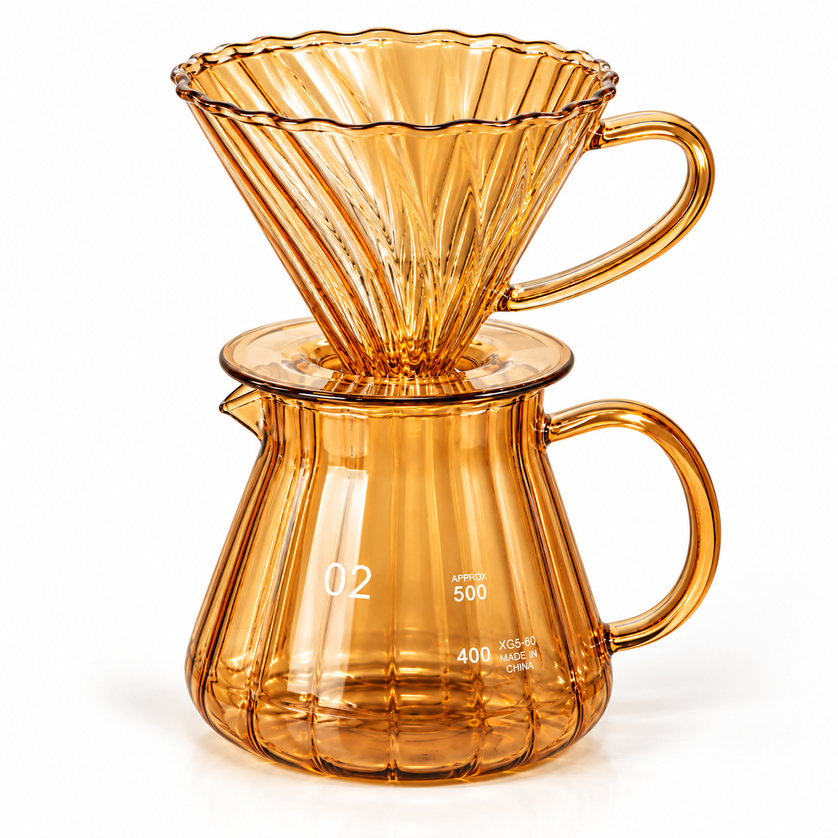 Kit Método V60 + Server 02 600 ml Vidrio Ámbar Dorado