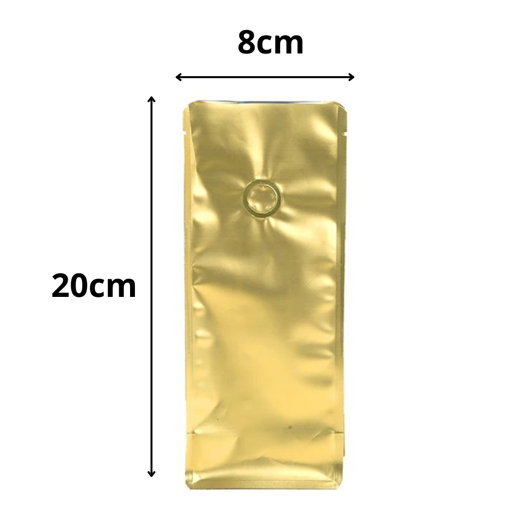 Bolsas para Empaque de Café Doradas 125 g Pack x 50u Válvula Integrada