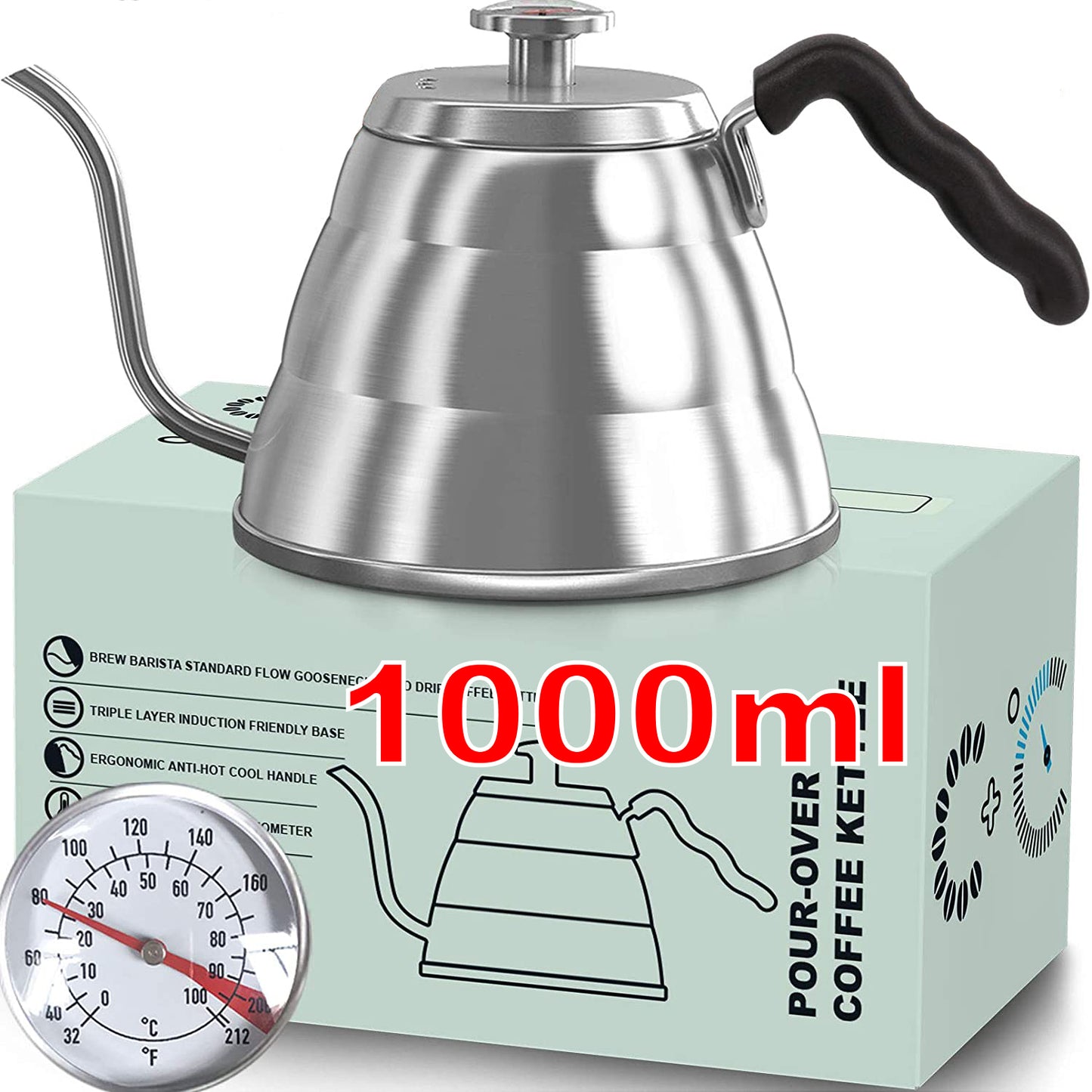 Jarra Cuello Ganso Termometro Acero 1000ml Plata