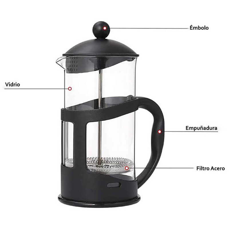 Cafetera Prensa Francesa Negra RASGOS Disponible en 350ml-600ml-800ml-1000ml