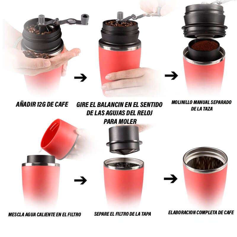 Cafetera Portátil 3 en 1 con Molino, V60 y Termo para Viajes y Oficina