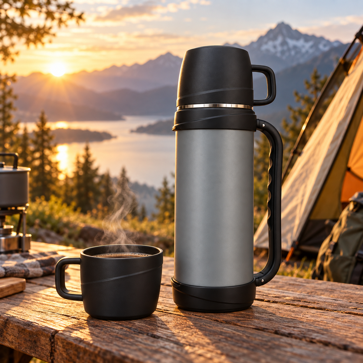 Termo Camping Acero Inoxidable Tapa Pocillo Gris 1.2 Litros