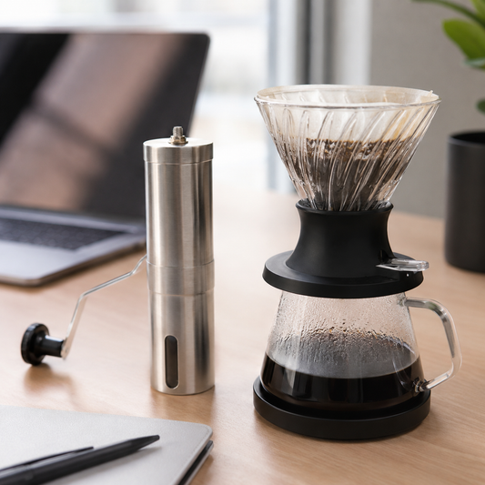 Kit Cafe v60 Tipo HARIO Switch con Molino Manual de Acero