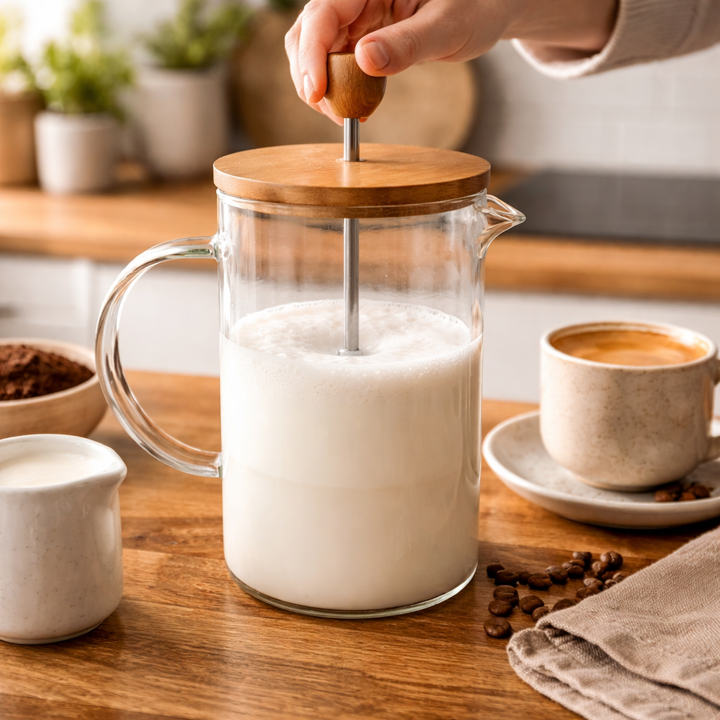 Cafetera Prensa Francesa Transparente 1 Litro Tapa Bambú Filtro Acero Inoxidable
