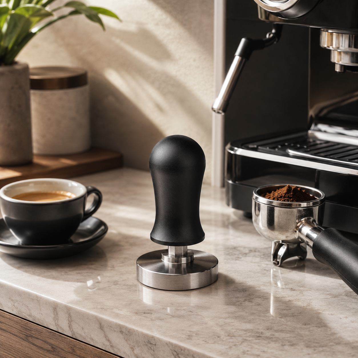 Tamper Maquina Espresso con Retorno 58 mm en Acero Inoxidable