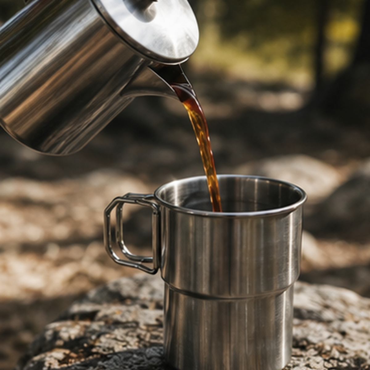 Vaso Pocillo Camping Acero Inoxidable 300 ml con Mango Plegable