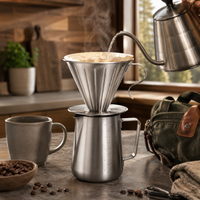 Kit Cafetera Tipo V60 en Acero Inoxidable + Jarra Server Resistente | Ideal para Viajar