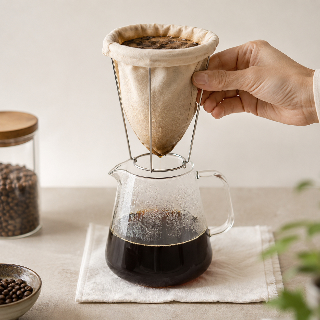 Colador de Tela para Cafe con Soporte Metalico | Cold Brew y Filtrado