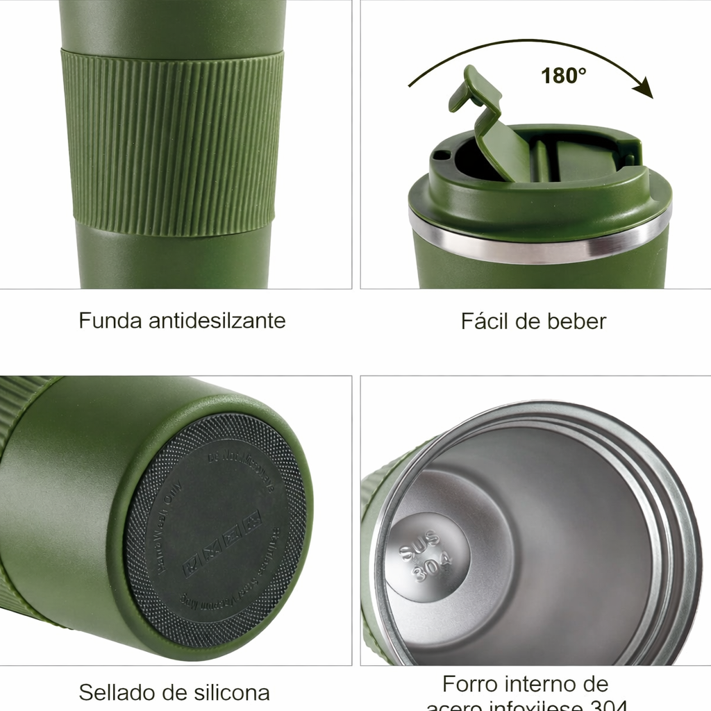 Vaso Termo Termico Tapa Antiderrame Acero Inoxidable 304 Reutilizable