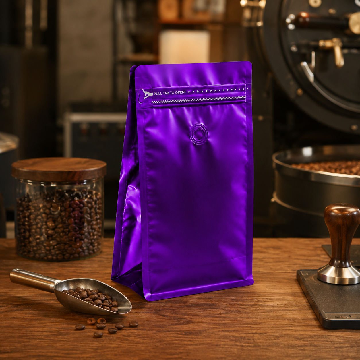 Bolsa Media Libra para Cafe Cuadrada Morada Metalizada x 50 Unidades