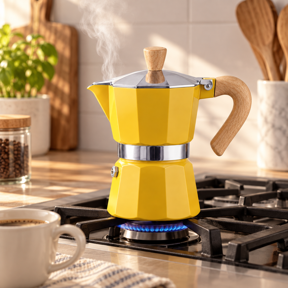 Cafetera Italiana Moka 300 ml 6 Tazas Amarilla