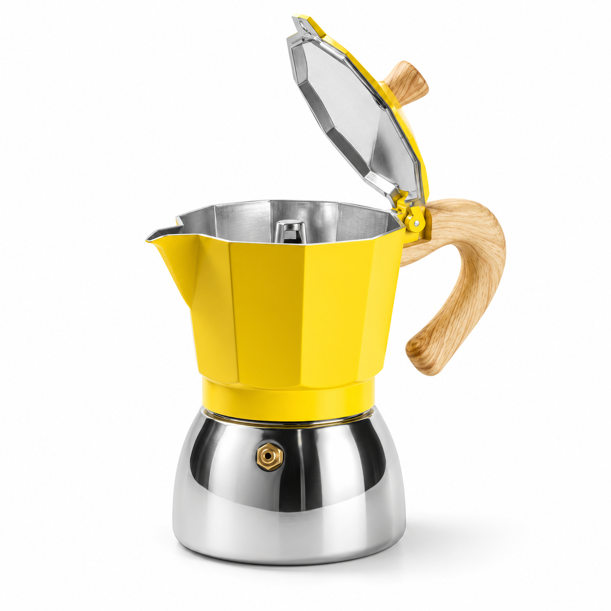 Cafetera Italiana Moka Amarilla 12 Tazas Base Acero Inoxidable