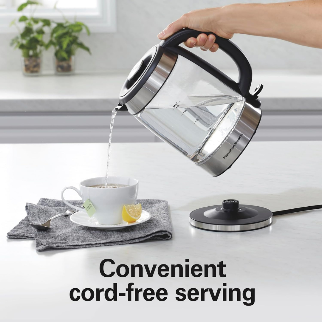 Tetera Eléctrica Hamilton Beach 1.8 L Profesional para el Hogar, Oficina y Catas de Café