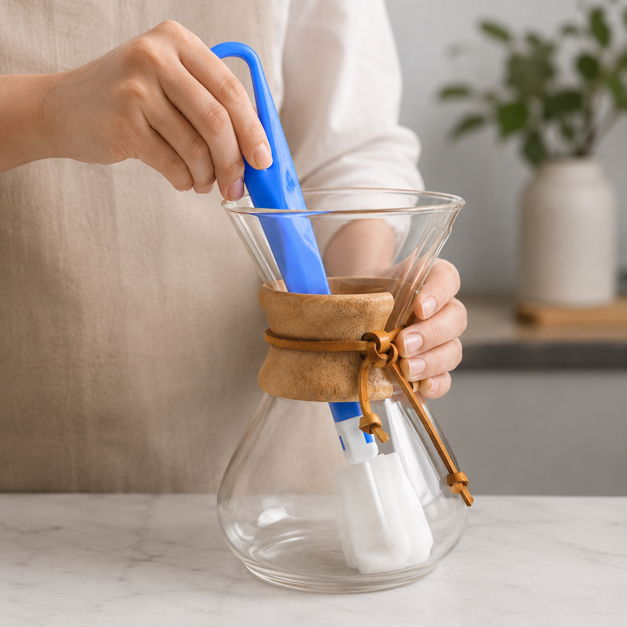Cepillo de Limpieza con Esponja y Mango Largo para Cafeteras, Vasos, Tazas y Jarras