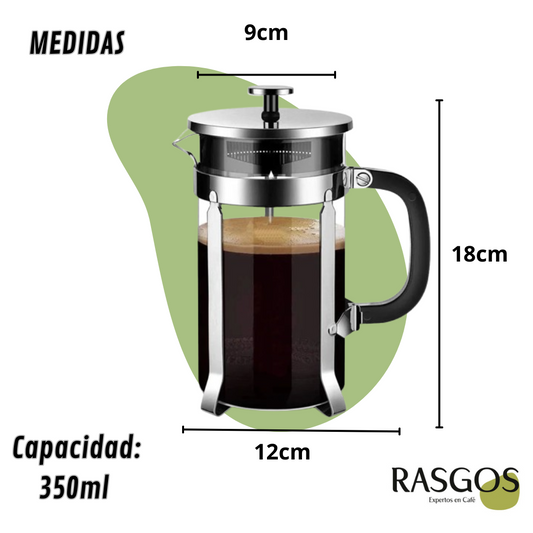 Prensa Francesa Clásica en Acero Inoxidable Plata Disponible en 350ml/600ml/800ml