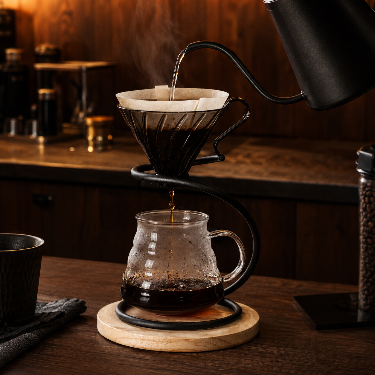 Soporte Cafe para Drippers y Conos V60 con Base Redonda de Madera