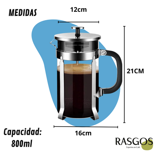 Prensa Francesa Clásica en Acero Inoxidable Plata Disponible en 350ml/600ml/800ml