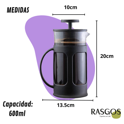 Prensa Francesa Negra French Press Cafetera de Embolo Plano 350ml-600ml-800ml