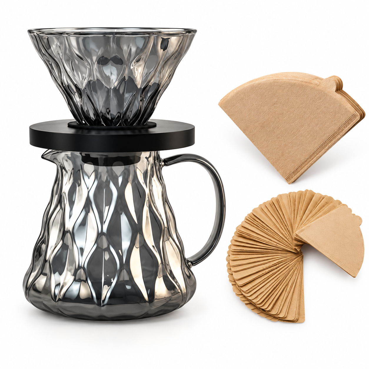 Kit Cafe V60 Diamante Server de Vidrio y Filtros