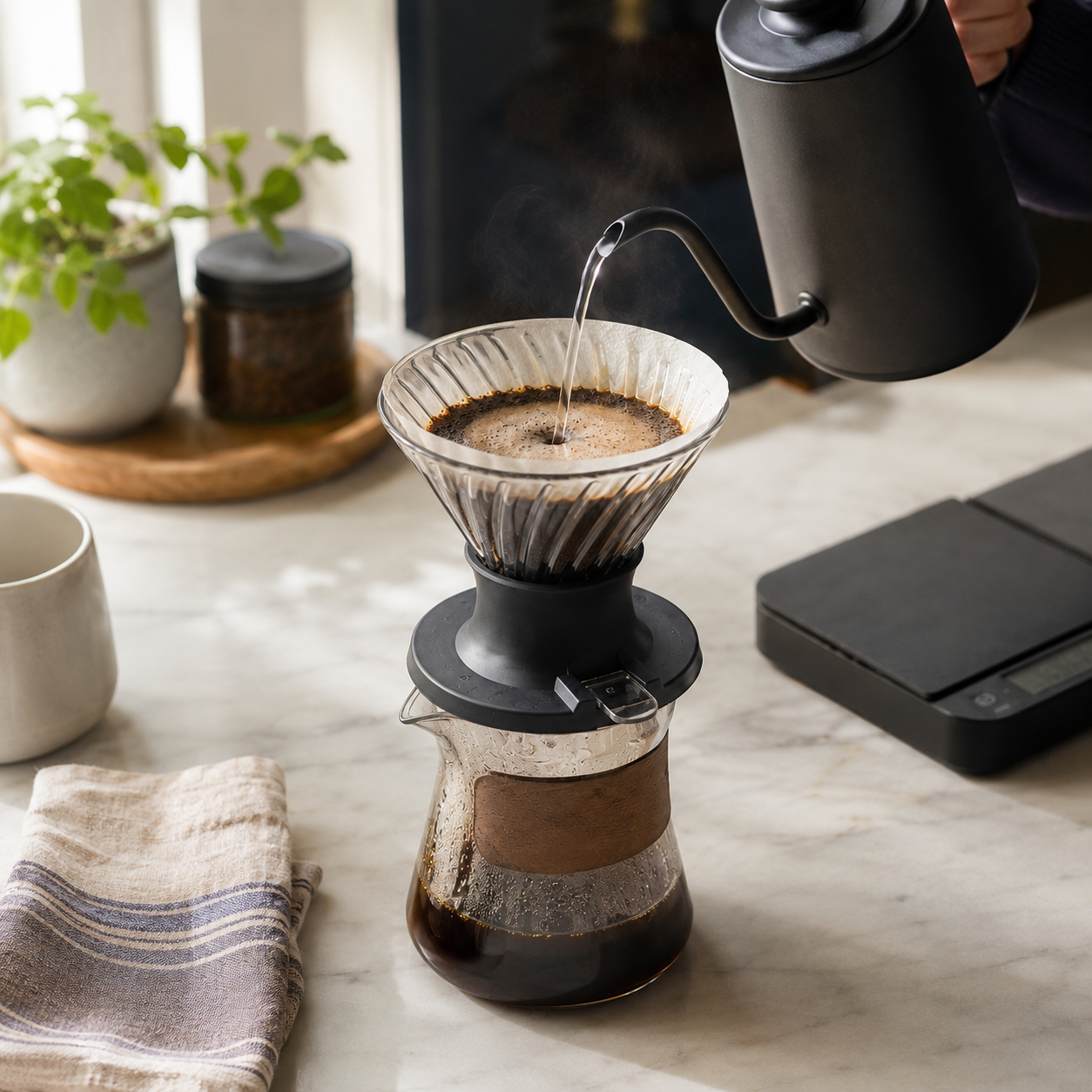 Kit Elegante Cafetera V60 Tipo Hario Switch con Server 400ml
