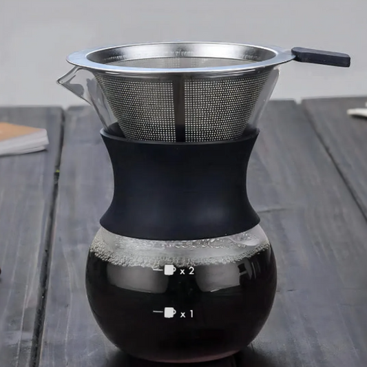 Cafetera de Goteo 400 ml 2 Tazas Pour Over Tipo Chemex con Filtro de Acero