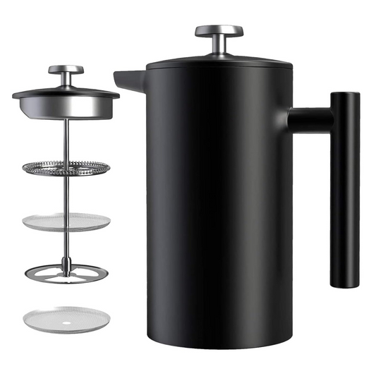 Prensa Francesa Negra Acero Inoxidable Doble Pared 800ml