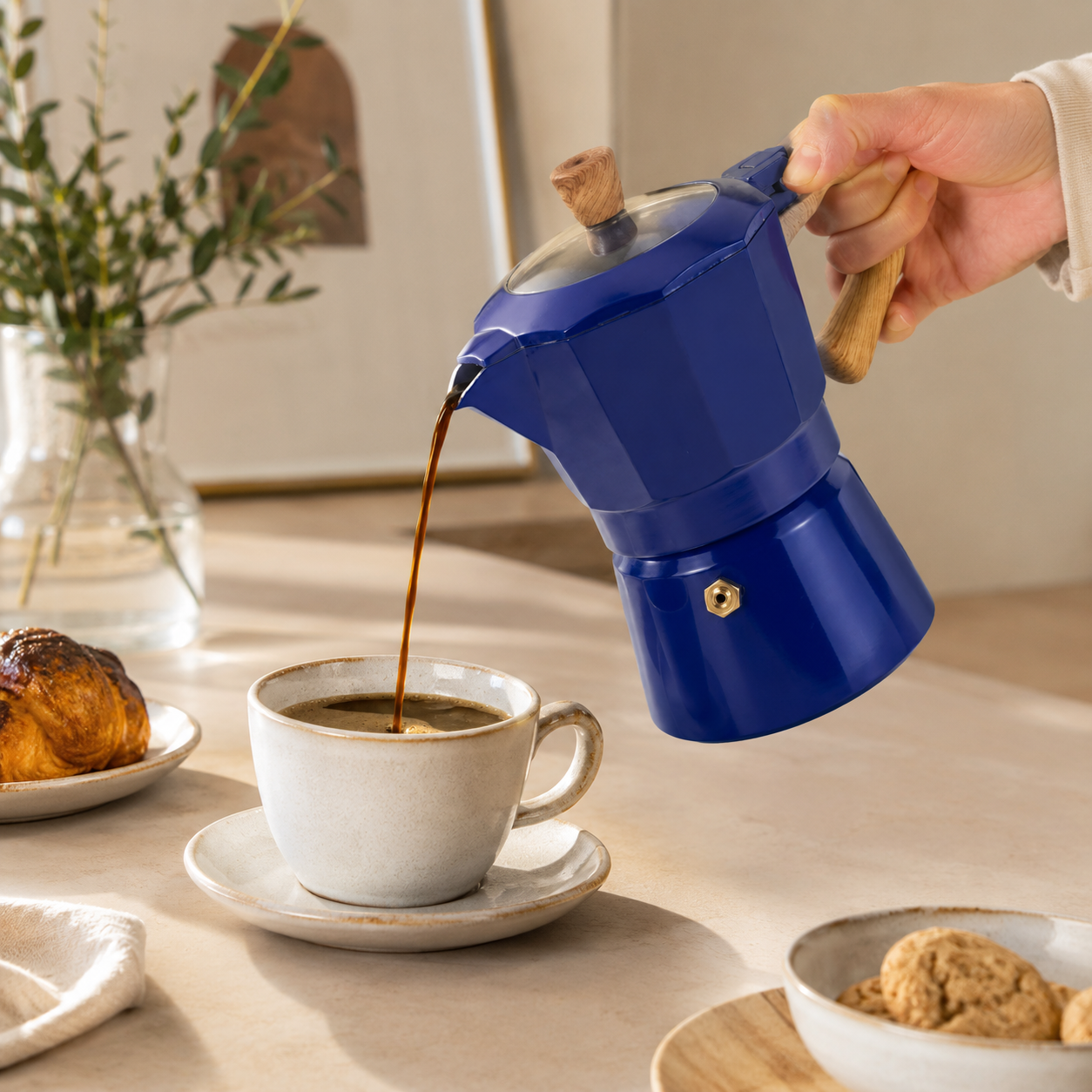 Cafetera Italiana Moka 6 Tazas Azul – Cafe Intenso Tipo Espresso