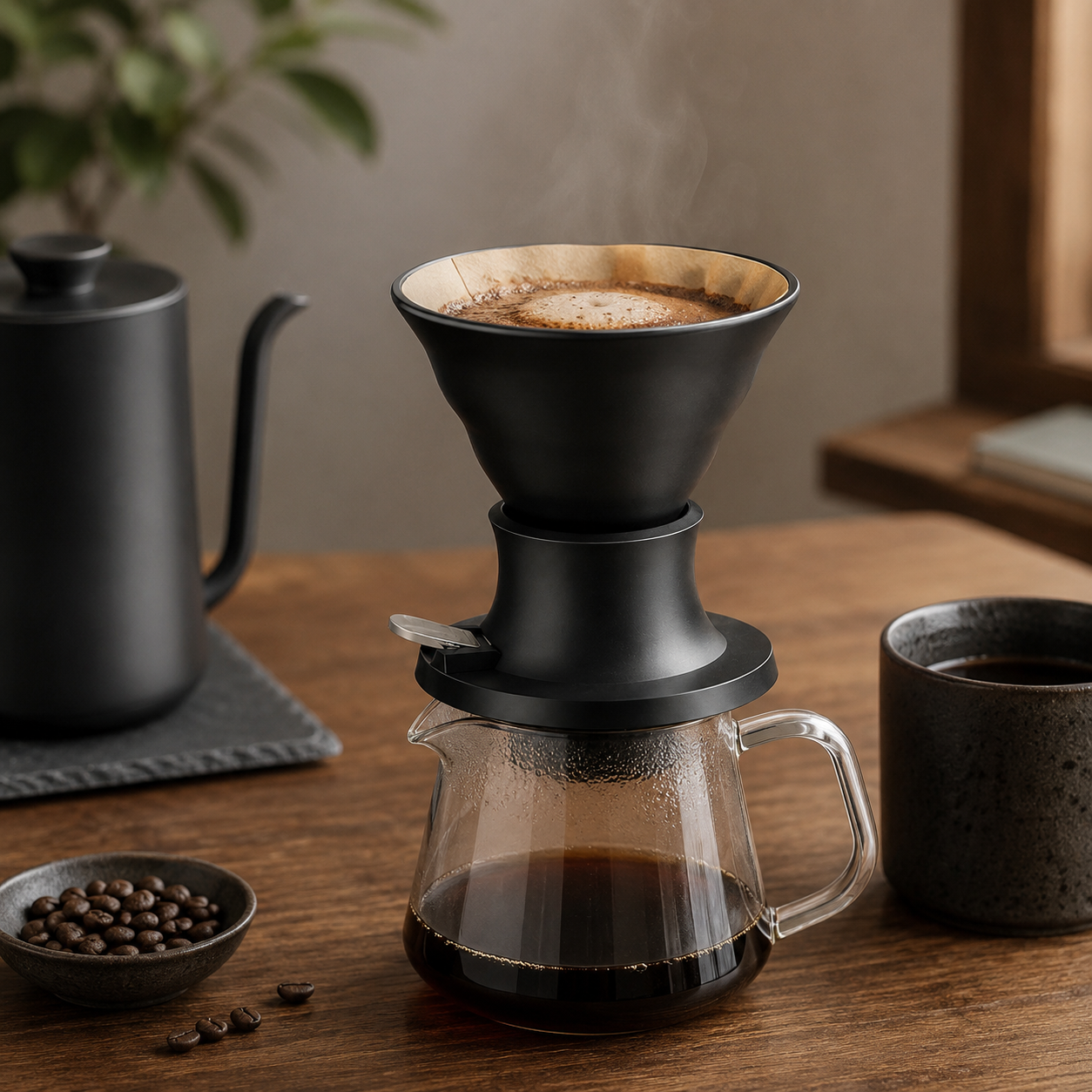 Cafetera Dripper V60 Tipo Hario Switch en Ceramica Negra 02