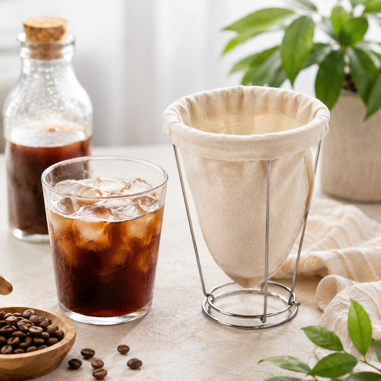 Colador de Tela para Cafe con Soporte Metalico | Cold Brew y Filtrado