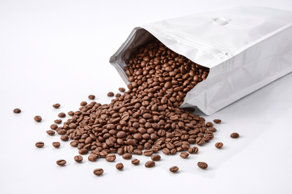 Bolsa Empacar Cafe 250g Blanco Mate con Valvula Desgasificacion y Ziploc