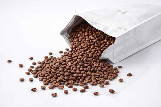 Bolsa Empacar Cafe 250g Blanco Mate con Valvula Desgasificacion y Ziploc