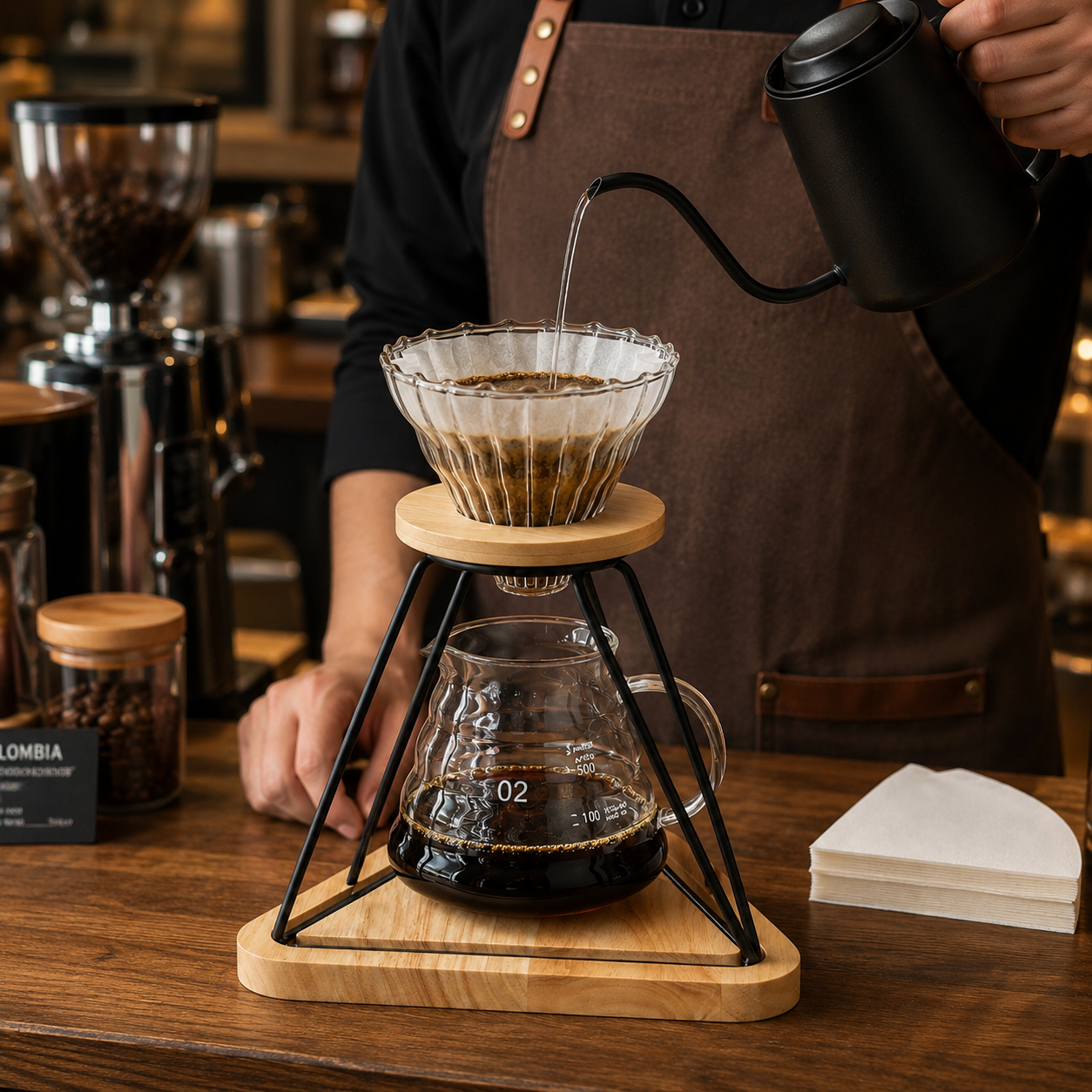 Kit Estacion de Cafe Pour Over V60 02 con Servidor 600ml y Filtros Hario