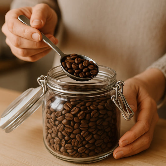 Hecho en vidrio de borosilicato grueso, con tapa hermética de acero y sistema de vacío. Protege tu café del aire, humedad y contaminaciones.