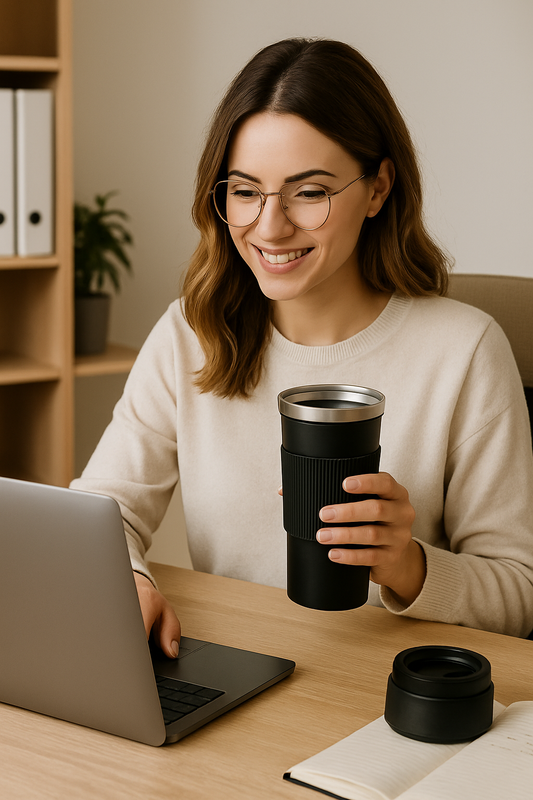 Gracias a su doble pared de acero 304, conserva bebidas calientes hasta 12 h y frías hasta 20 h, sin derrames ni sorpresas.